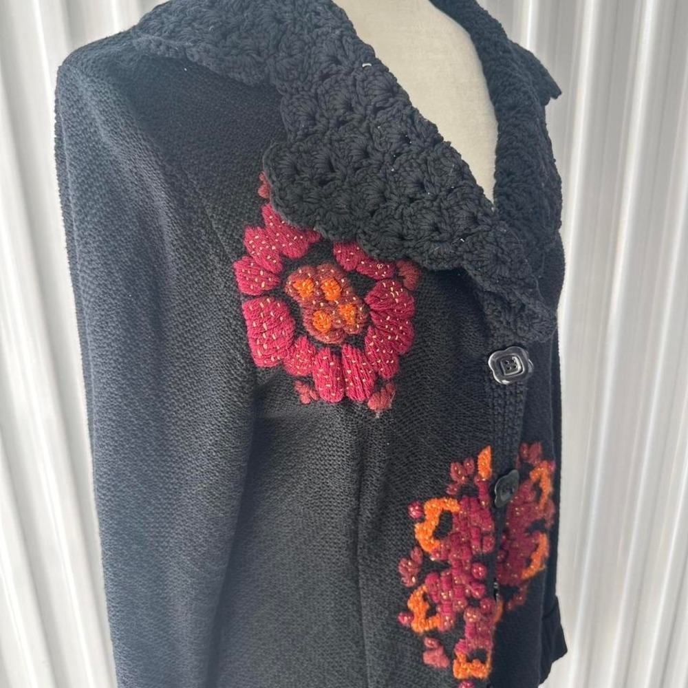 Stunning 90s Vintage Michael Simon Long Embroidered Floral Cardigan - Size M/L - Picture 2 of 7
